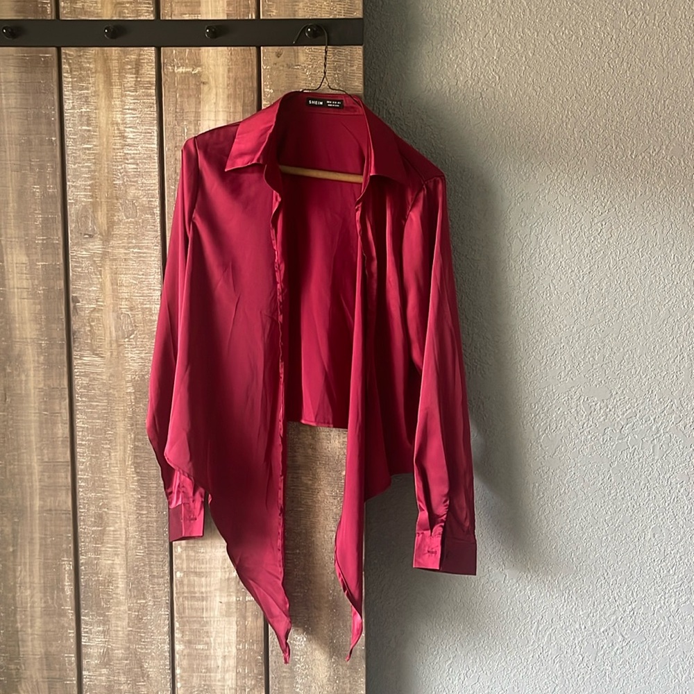 Deep red crop satin tie top